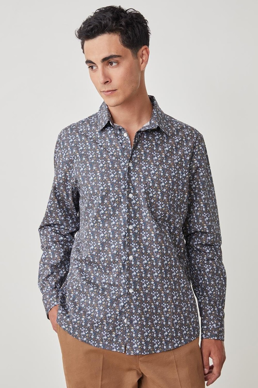 Homme Harris Wilson | Chemise Bartholome Bleu 100% Coton Fleur Citronnelle