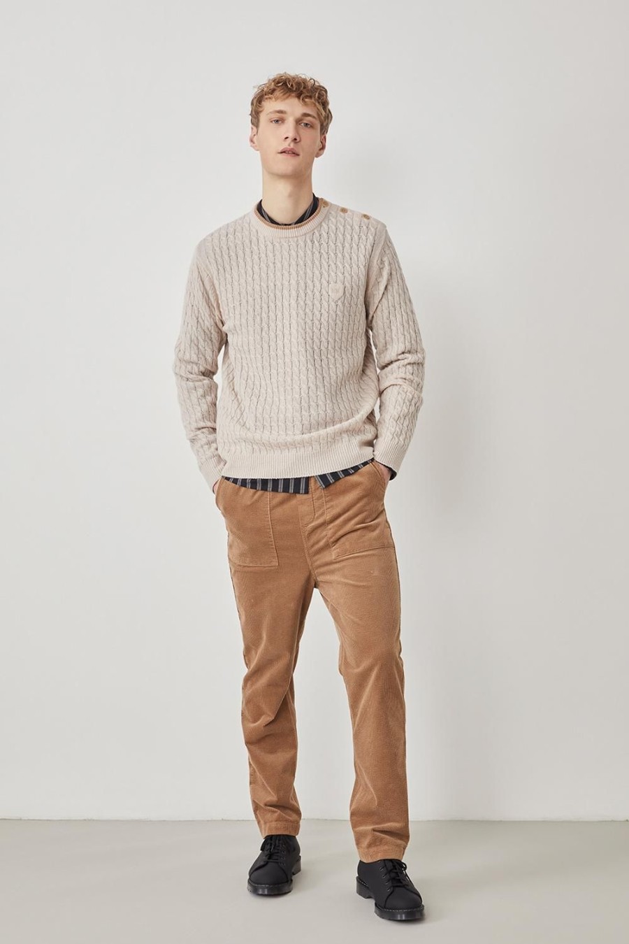 Homme Harris Wilson | Pull Romaric Beige 100% Lambswool Mastic Chine