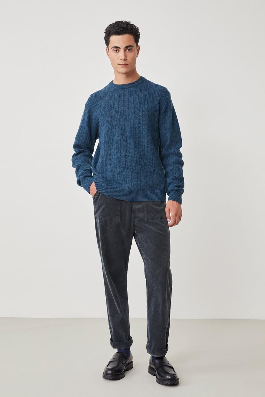 Homme Harris Wilson | Pull Romeus Bleu 100% Lambswool Prusse Chine