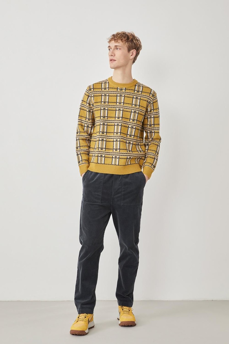 Homme Harris Wilson | Pull Romano Jaune 100% Lambswool Jacquard Citronnelle