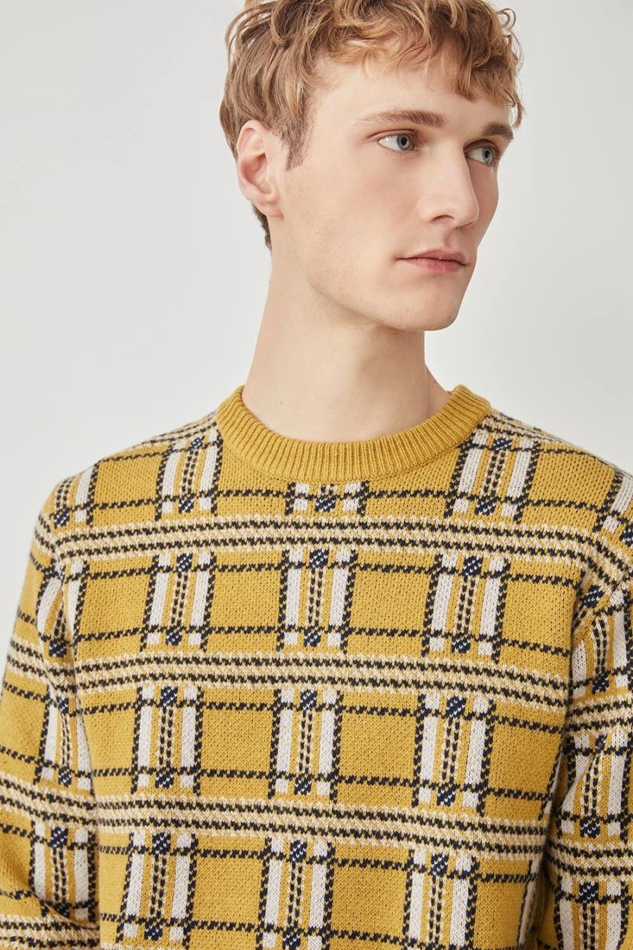 Homme Harris Wilson | Pull Romano Jaune 100% Lambswool Jacquard Citronnelle