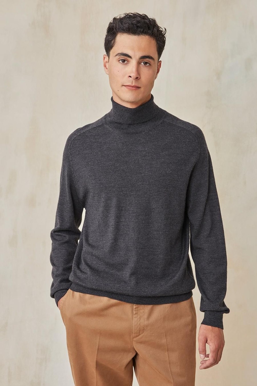 Homme Harris Wilson | Pull Remington Gris 100% Laine Merinos Anthracite Chine